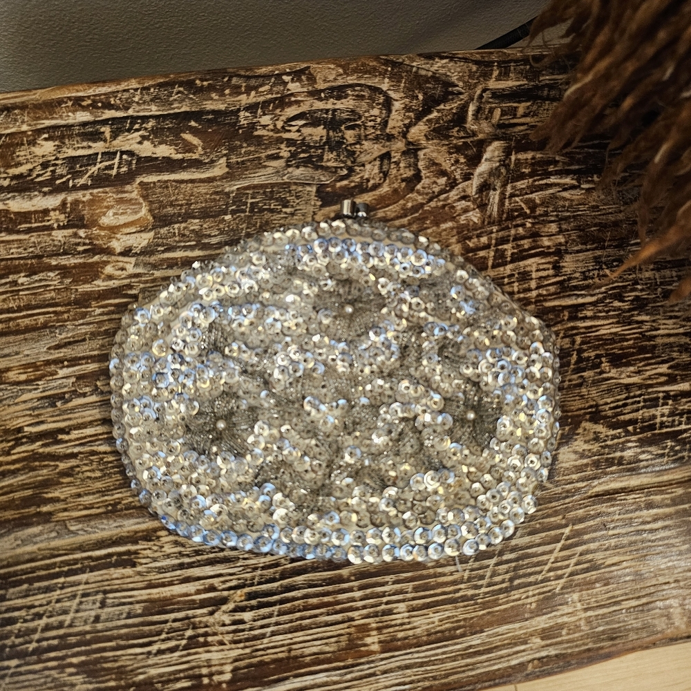 Vintage Silver Sequin & Hand Beaded Clutch